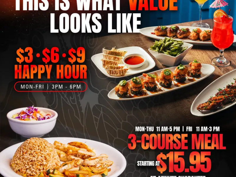 $3–$9 Happy Hour Mon–Fri 3–6PM