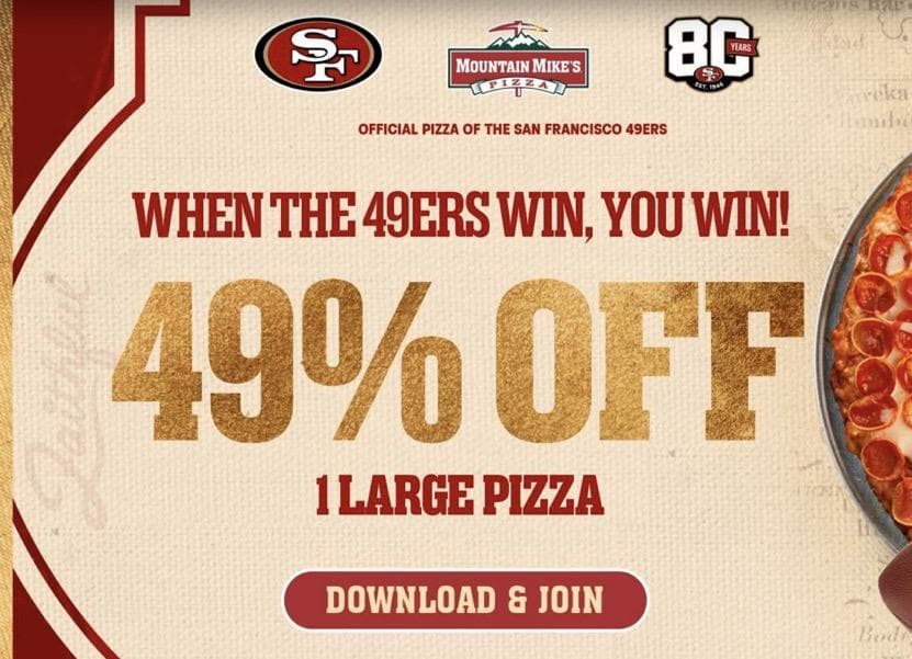 49% Off Large Pizza After a 49ers Win