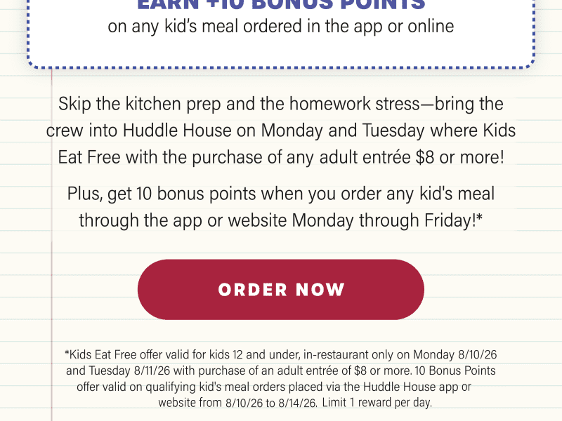 Kids Eat Free Monday & Tuesday