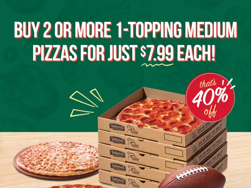 Medium 1-Topping Pizzas $7.99 Each
