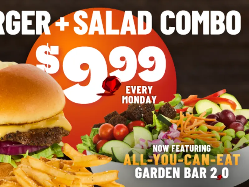 Burger or Soup + Salad Bar for $9.99