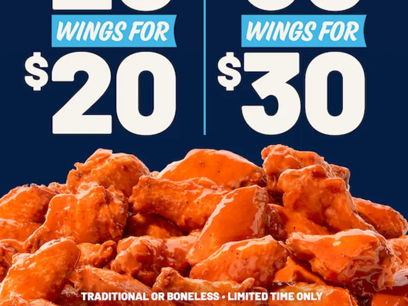 20 Wings for $20 or 30 Wings for $30