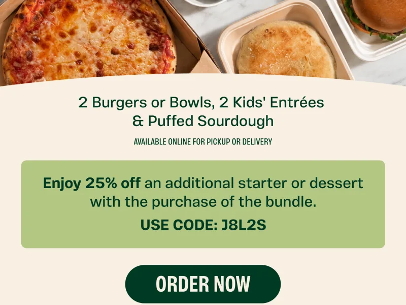 Family Bundle: 2 Entrées, 2 Kids Meals & Bread for $55
