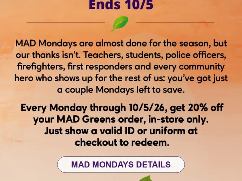 20% Off MAD Mondays - First Responders & Teachers