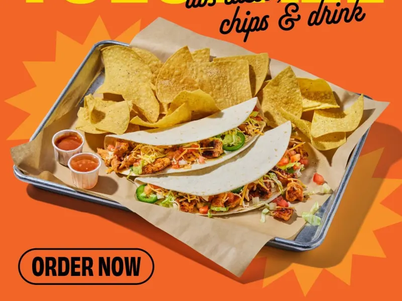 Two Tacos, Chips & Drink for $7.99