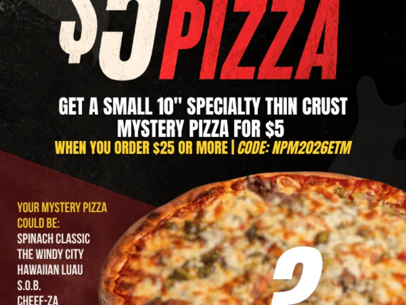 $5 Mystery 10" Pizza with $25+ Order