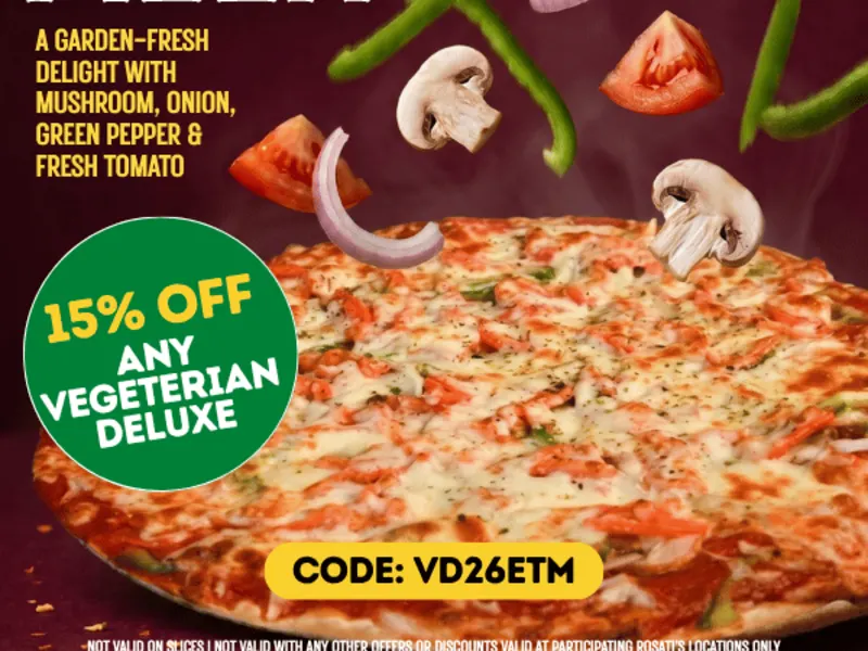 15% Off Vegetarian Deluxe Pizza