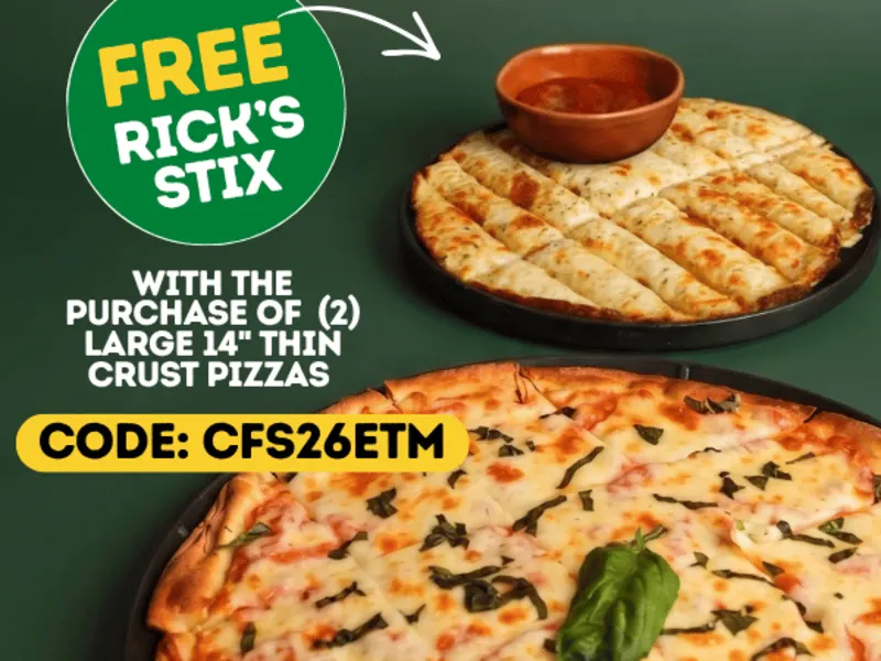 Buy 2 Large Pizzas, Get Rick's Stix Free