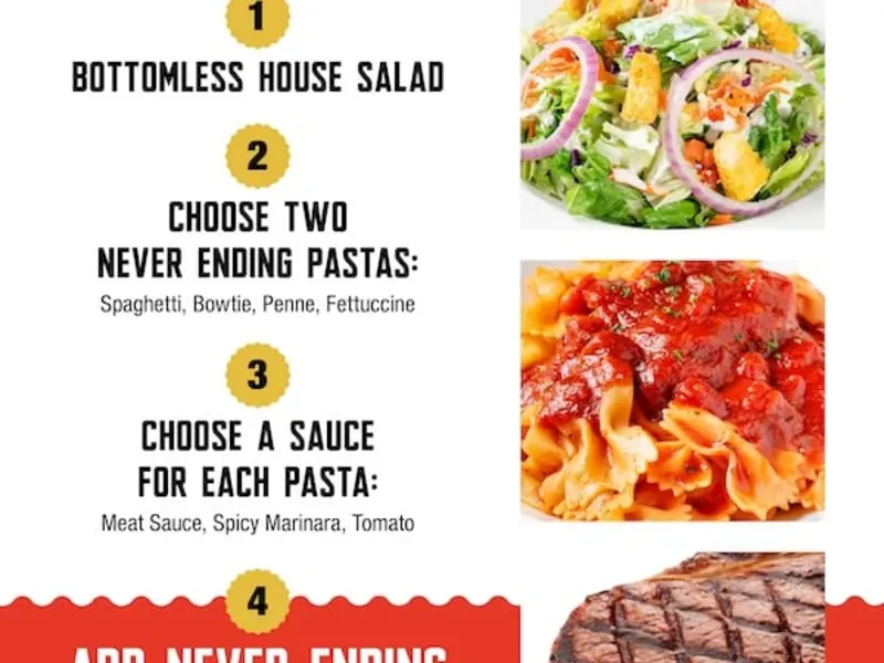 $12.99 Never Ending Pasta + $10 Steak - Rewards Members Only