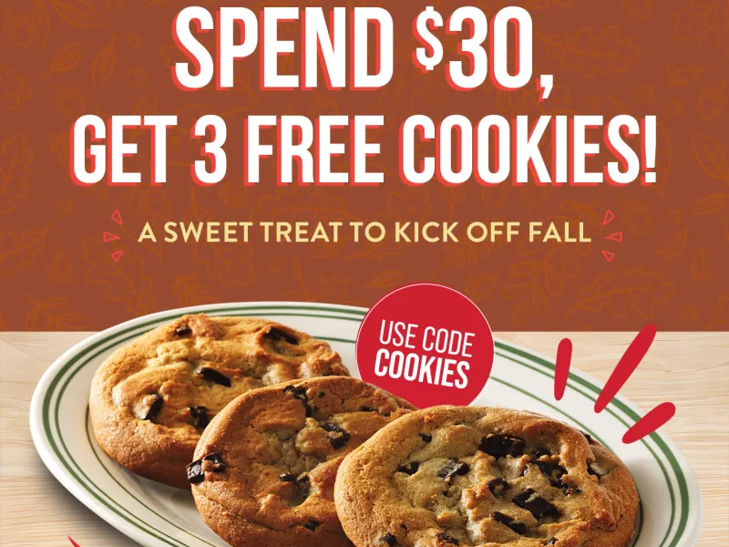 3 Free Cookies with $30 Purchase