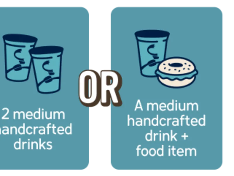 2 for $9 – Two Drinks or Drink + Food